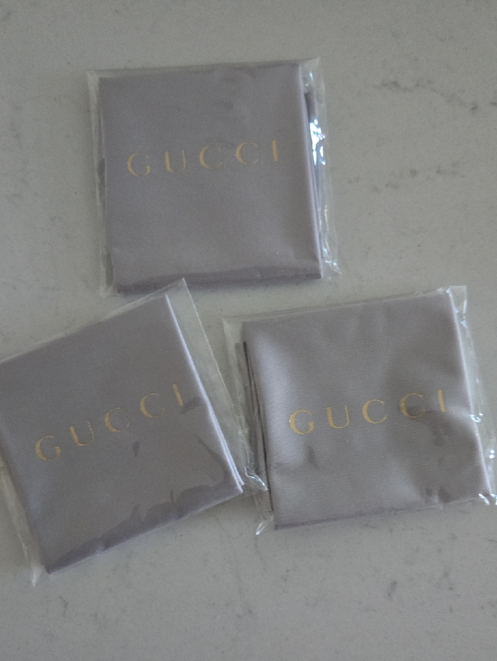 New Sealed GUCCI Sunglasses Cleaning Cloths 3x  Grey W/ Gold Logo